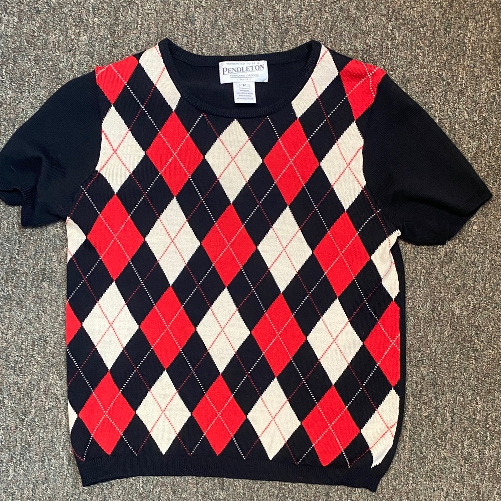 Vintage Pendleton Argyle Sweater - Red, Black, Cream